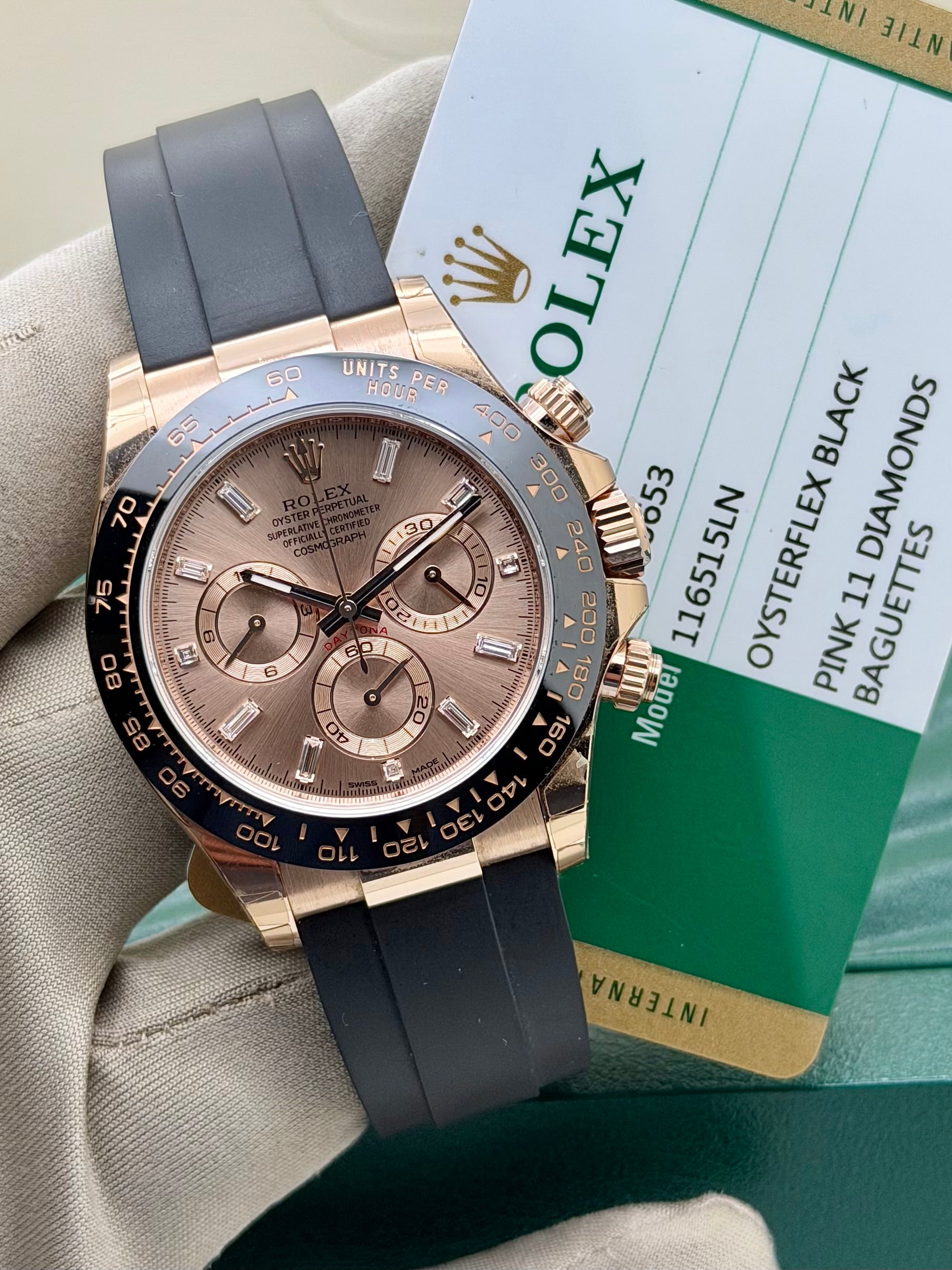 Rolex Daytona 116515LN Full Set Oysterflex Baguette Dial
